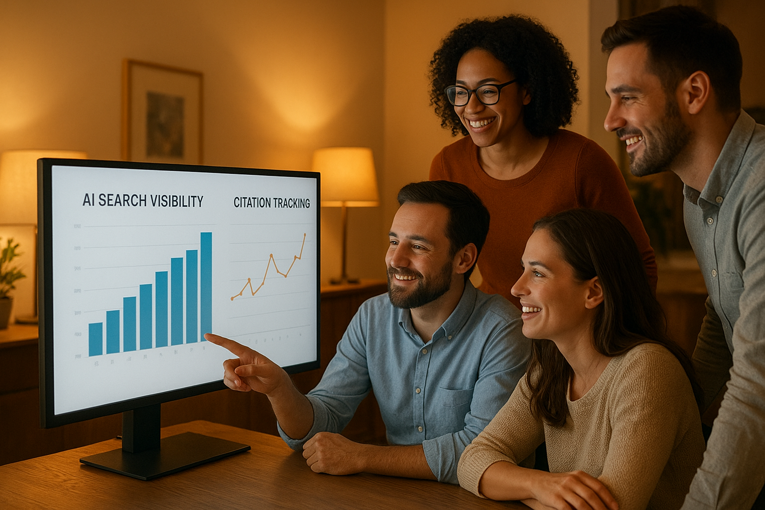 Team monitoring AI search visibility and ranking data for an online store
