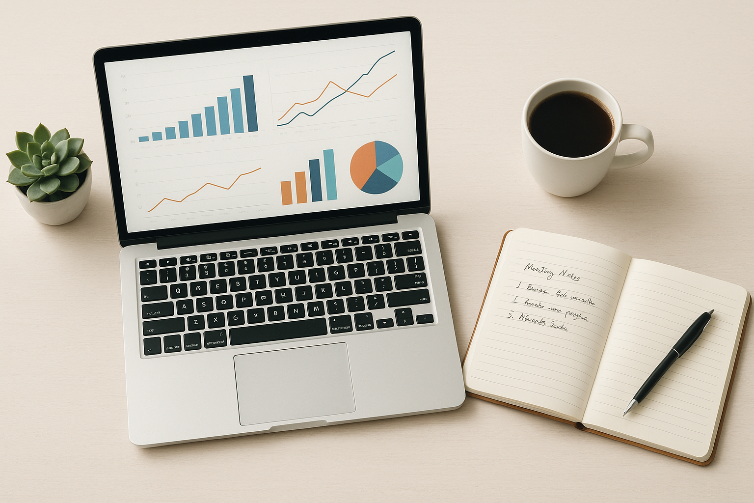 Affordable ai-driven marketing tools displayed on a laptop with analytics dashboards on a clean modern desk