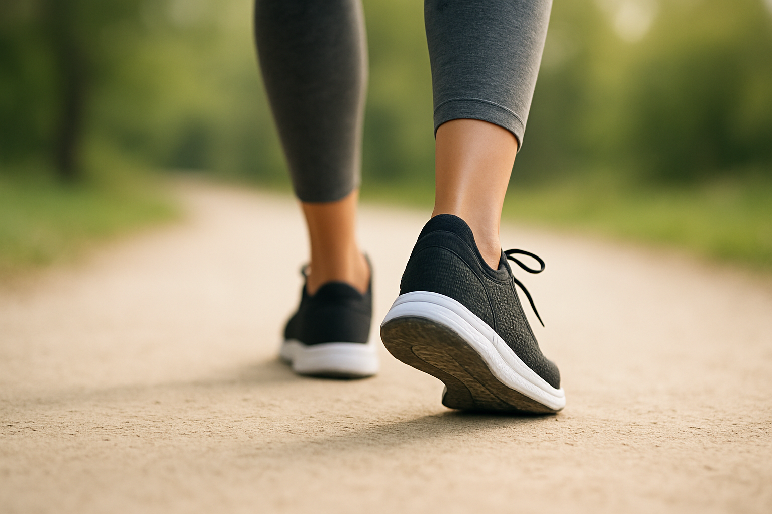 Person walking comfortably in athletic shoes fitted with high arch support insoles
