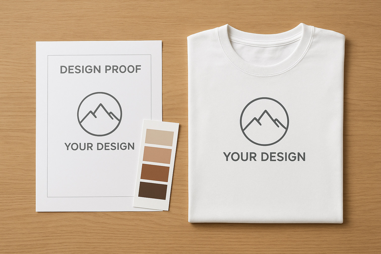 Design proof and color swatches used to review a custom apparel order before printing