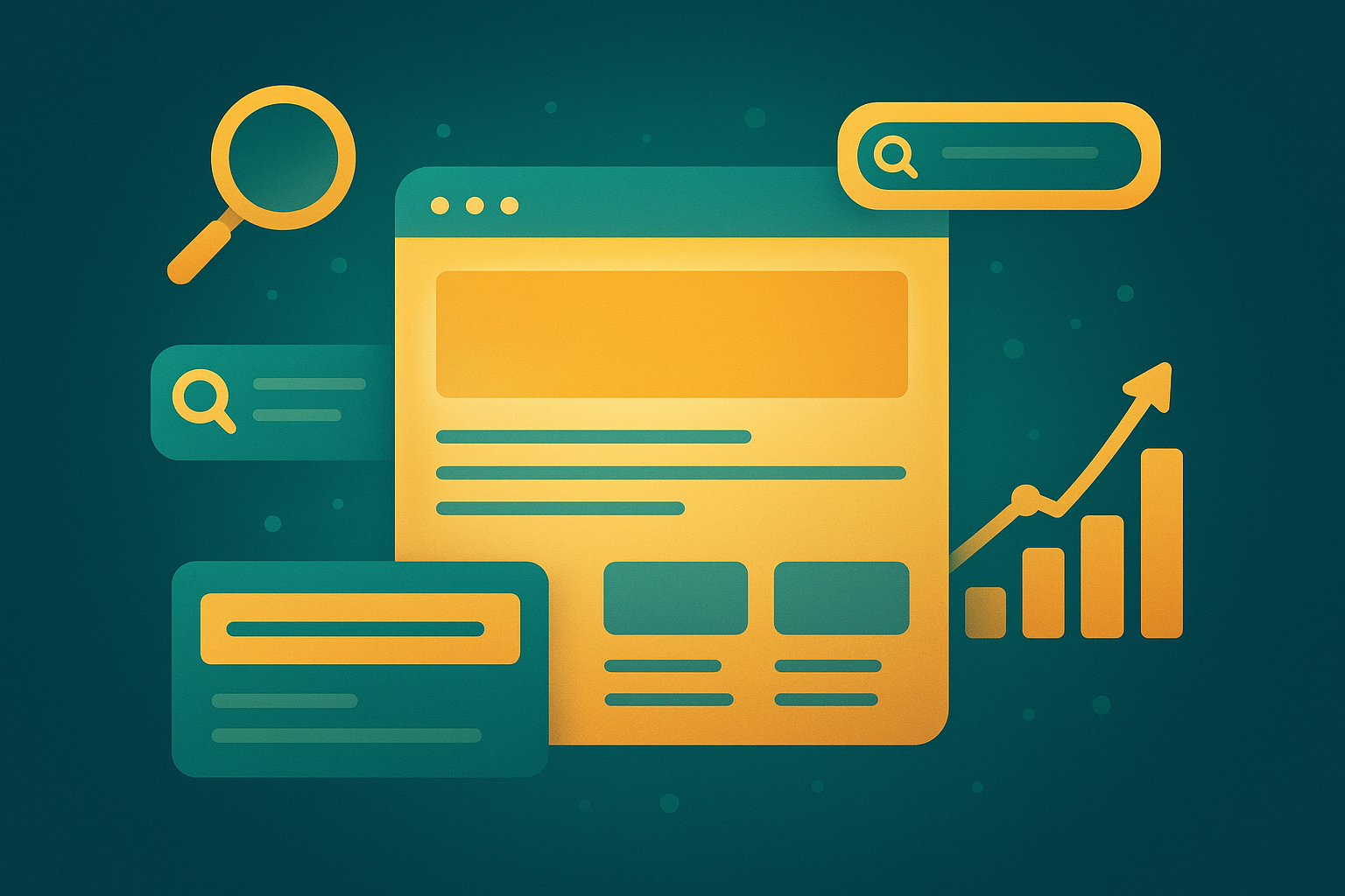 Illustration representing website visibility enhancement through improved search rankings and analytics