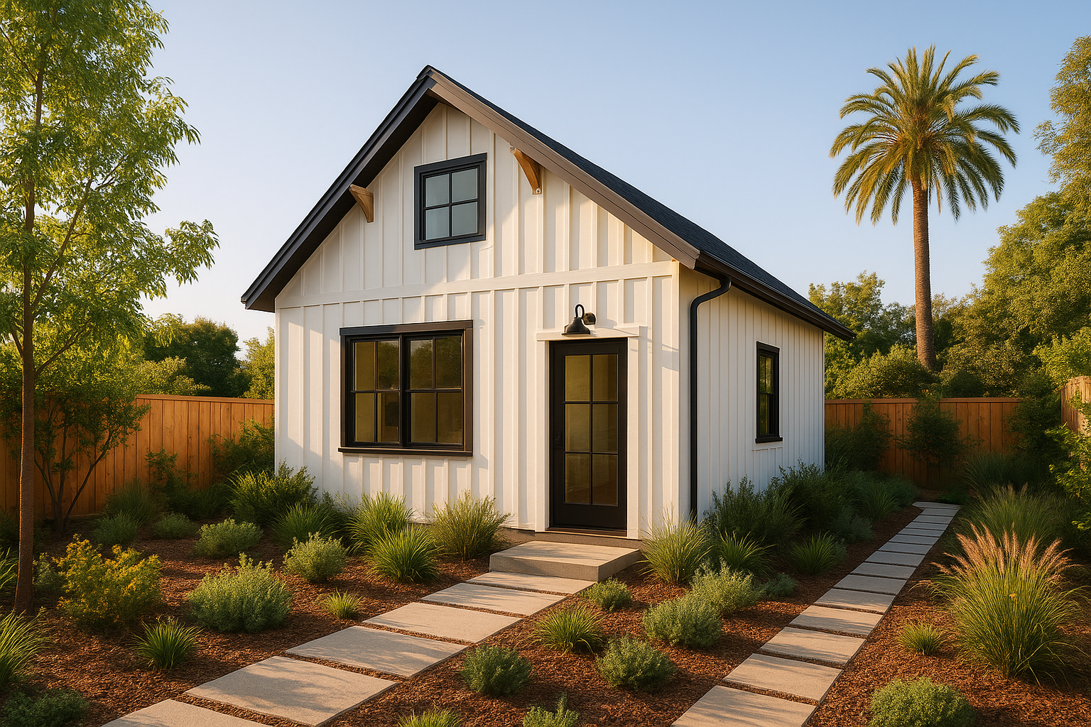 Affordable ADU builders completed detached guest house in a Southern California backyard