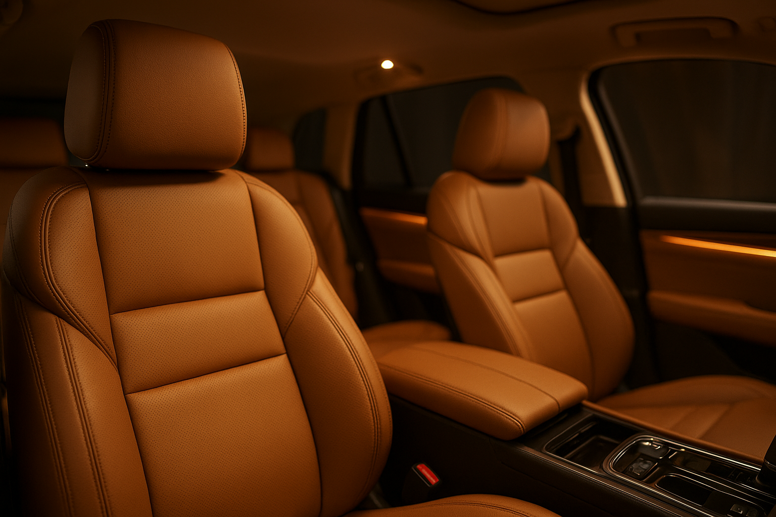 Leather interior of a chauffeured luxury SUV used for Charlotte car service trips