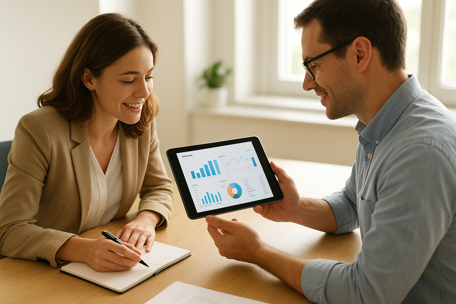 Provider and accountant discussing a 245A provider financial reporting dashboard
