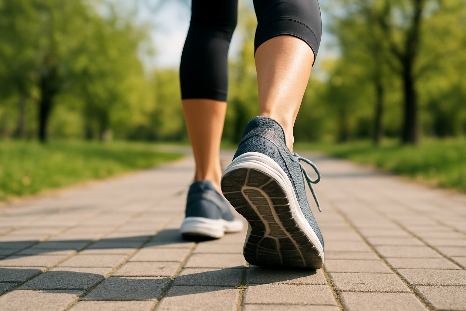 Person walking comfortably outdoors after being fitted with personalized orthotic footbeds