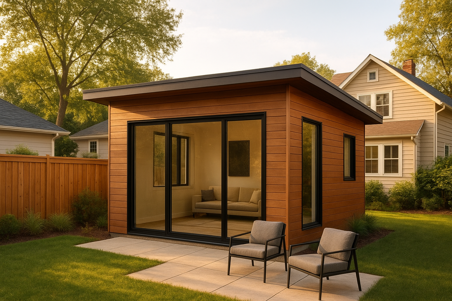 Detached backyard guest house illustrating the ADU meaning as a secondary independent home