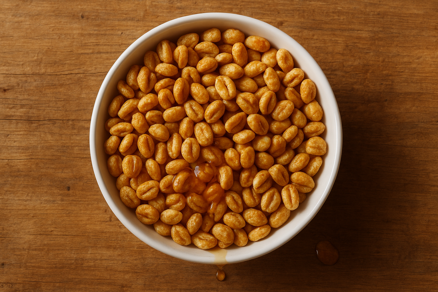 Bowl of cereal without artificial colors showing natural golden puffed grains
