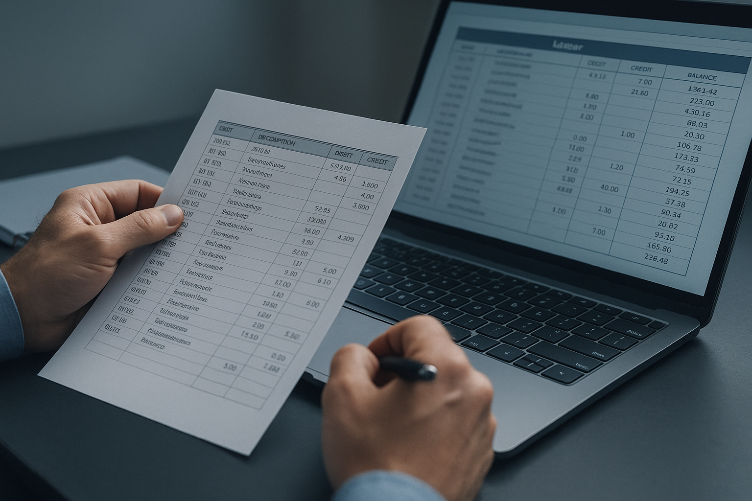 Accountant reconciling bank statements during a bookkeeping cleanup