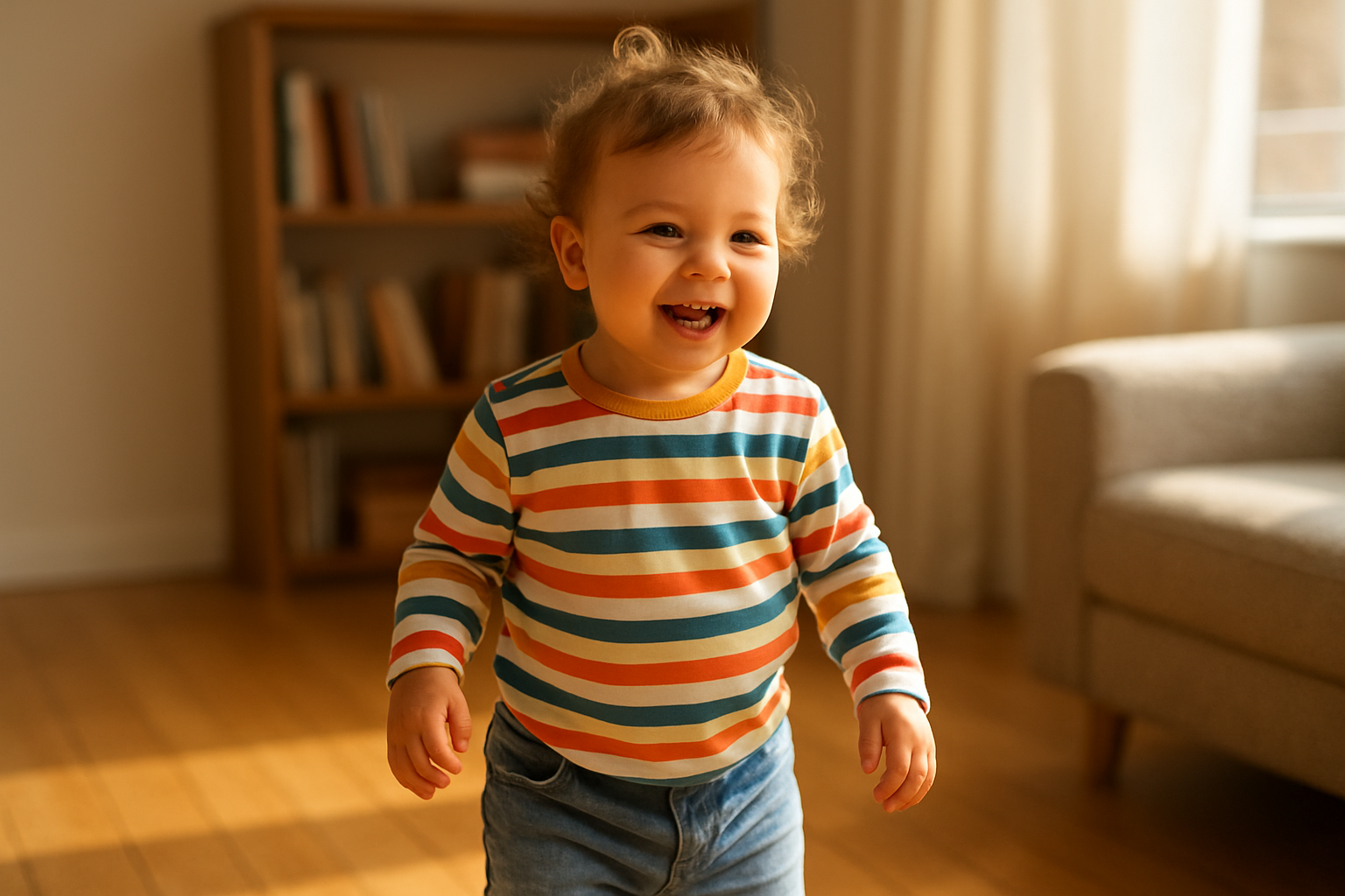Happy toddler wearing clothes from a kids clothing rental subscription service
