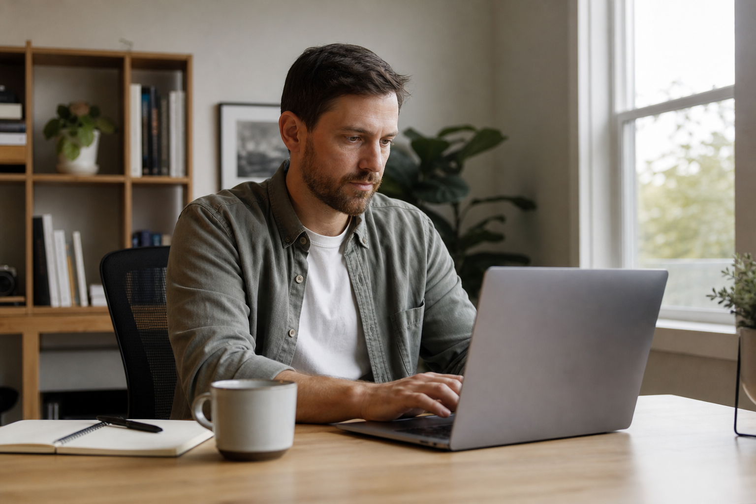 Small business owner setting up automated finance software on a laptop