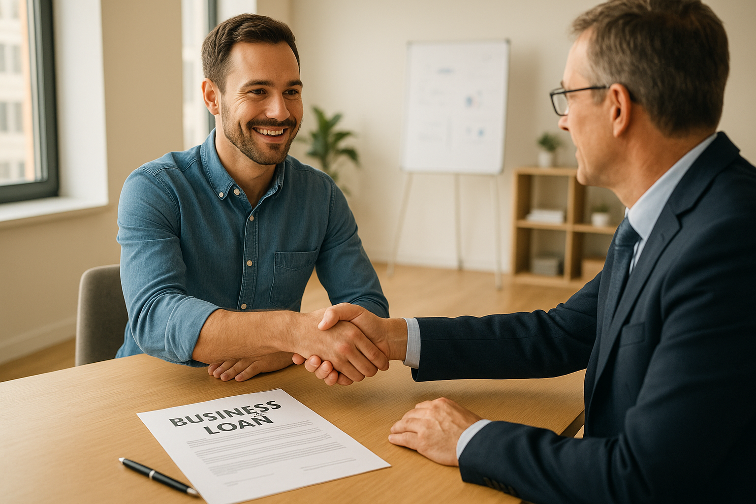 Small business owner closing a fast commercial hard money loan agreement