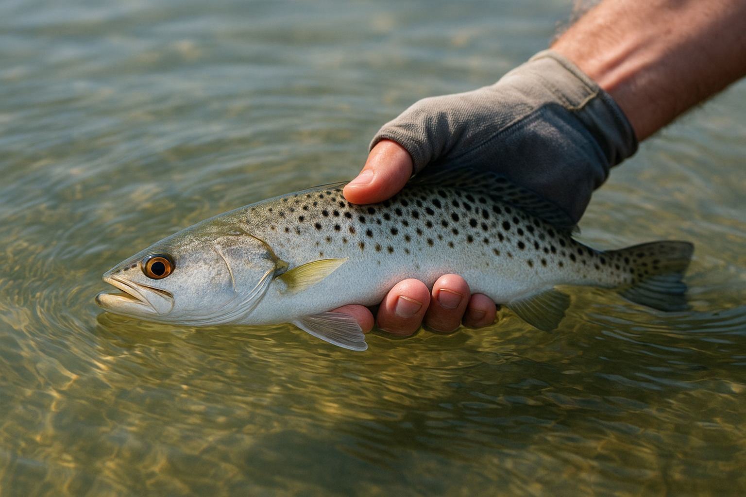 Speckled trout released during a backwater creek fishing trip on the Grand Strand