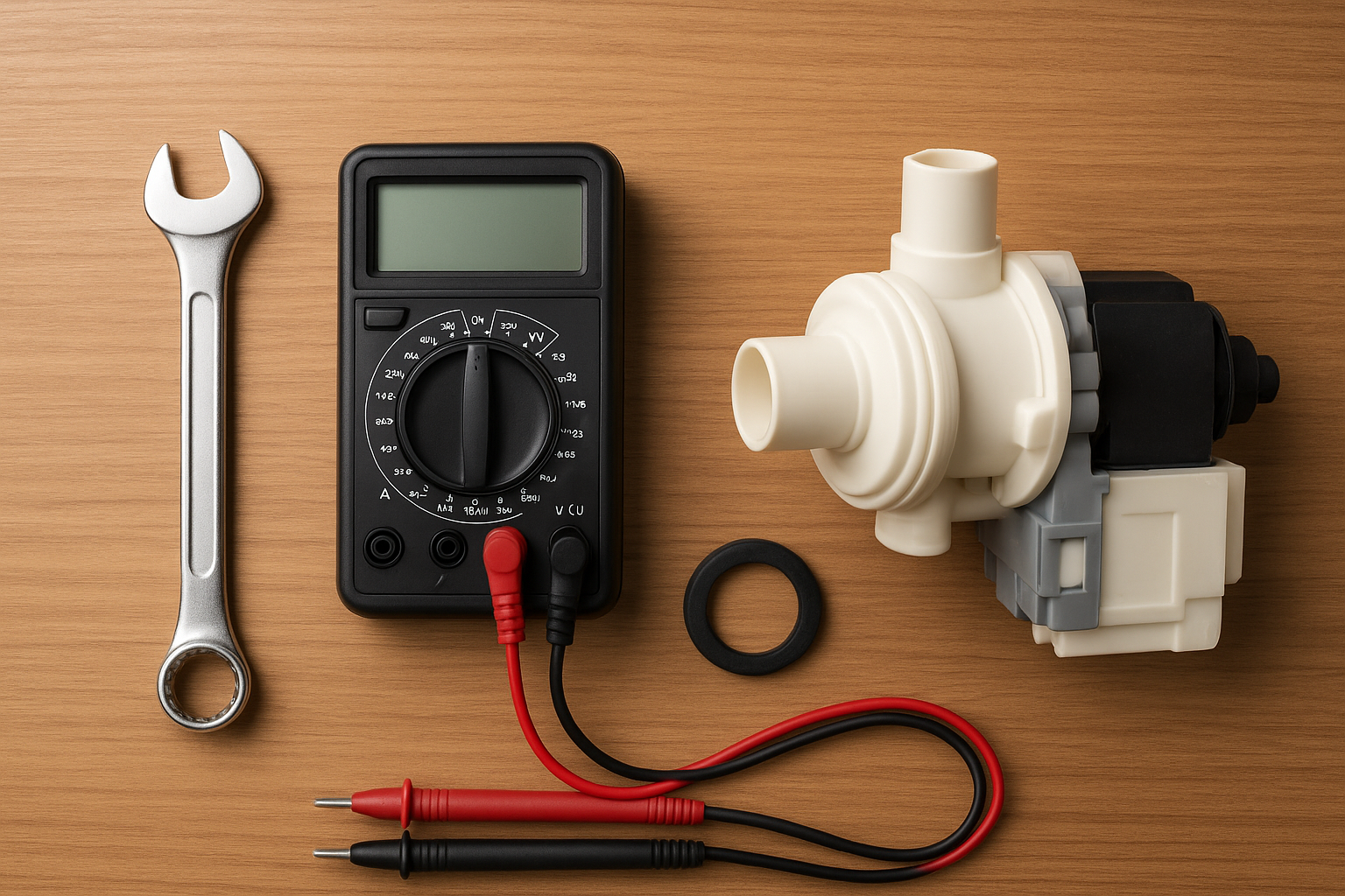 Tools and replacement parts used during professional washing machine repair