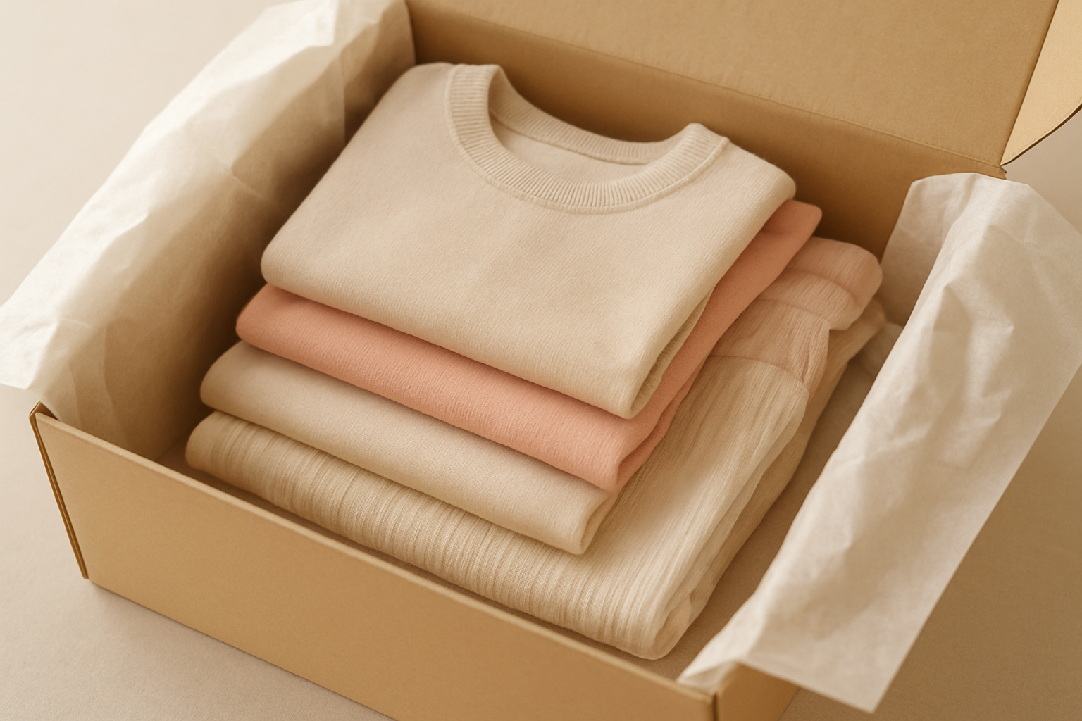 Curated box of premium children's clothing ready for a rental subscription shipment