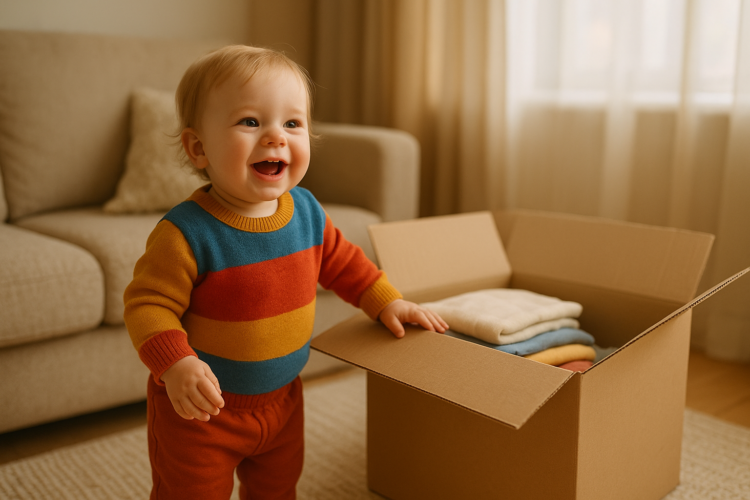 Toddler wearing clothing from a high-quality kids wear rental box