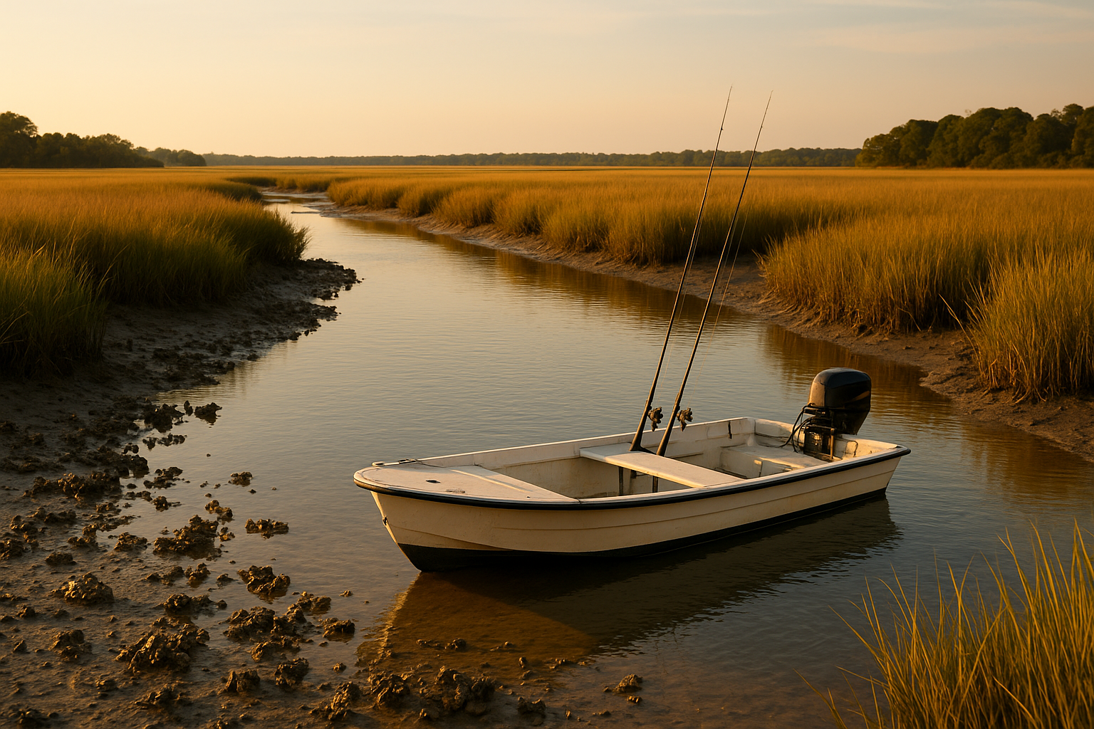 Tidal creek and oyster beds where anglers catch red drum in Myrtle Beach