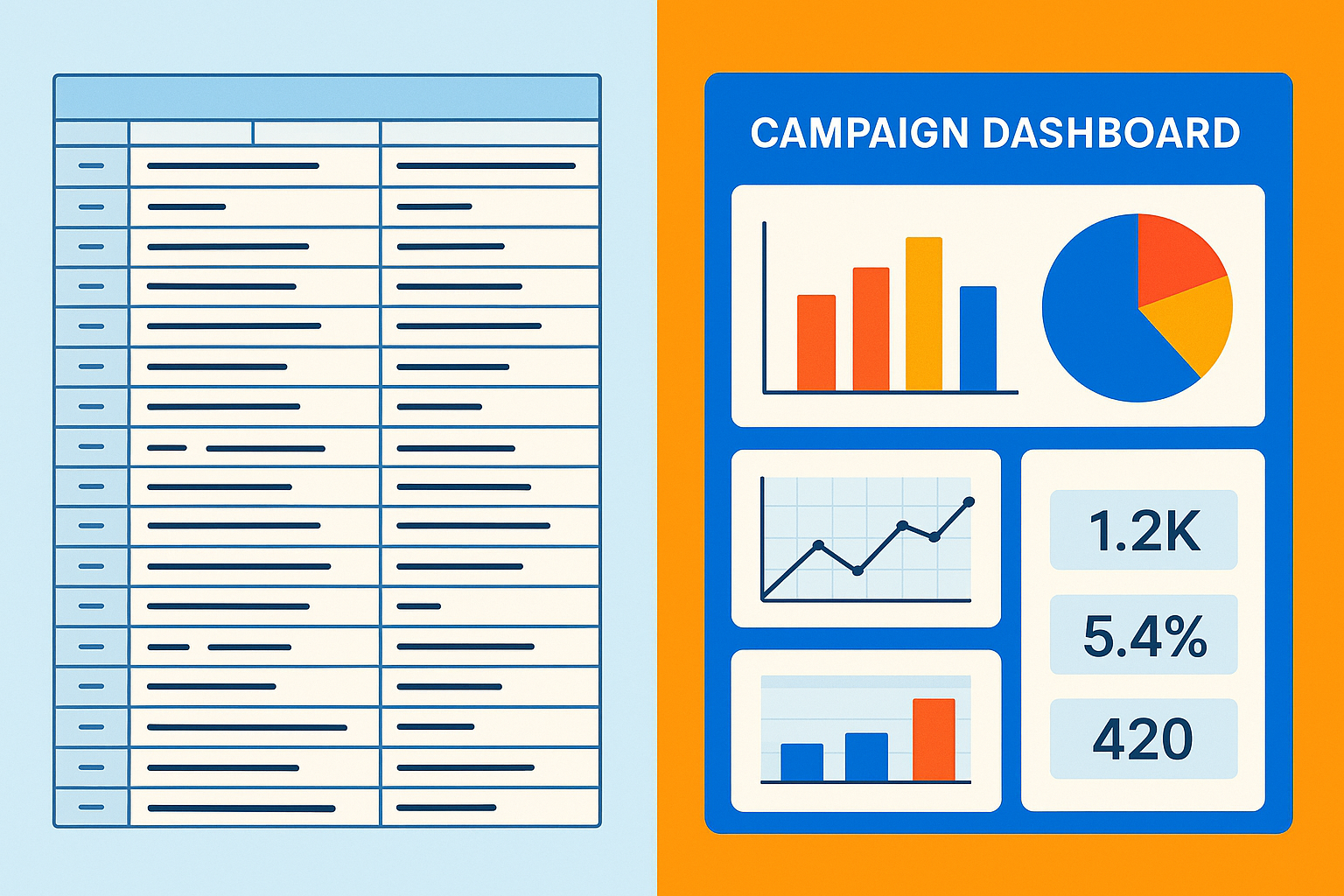 Comparison between manual spreadsheet tracking and an organized influencer marketing platform for agencies dashboard