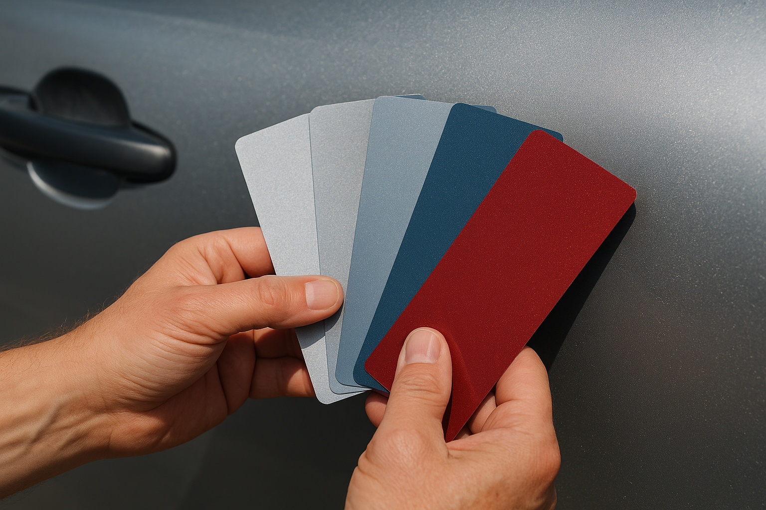 Color matching swatches used during a complete auto paint restoration