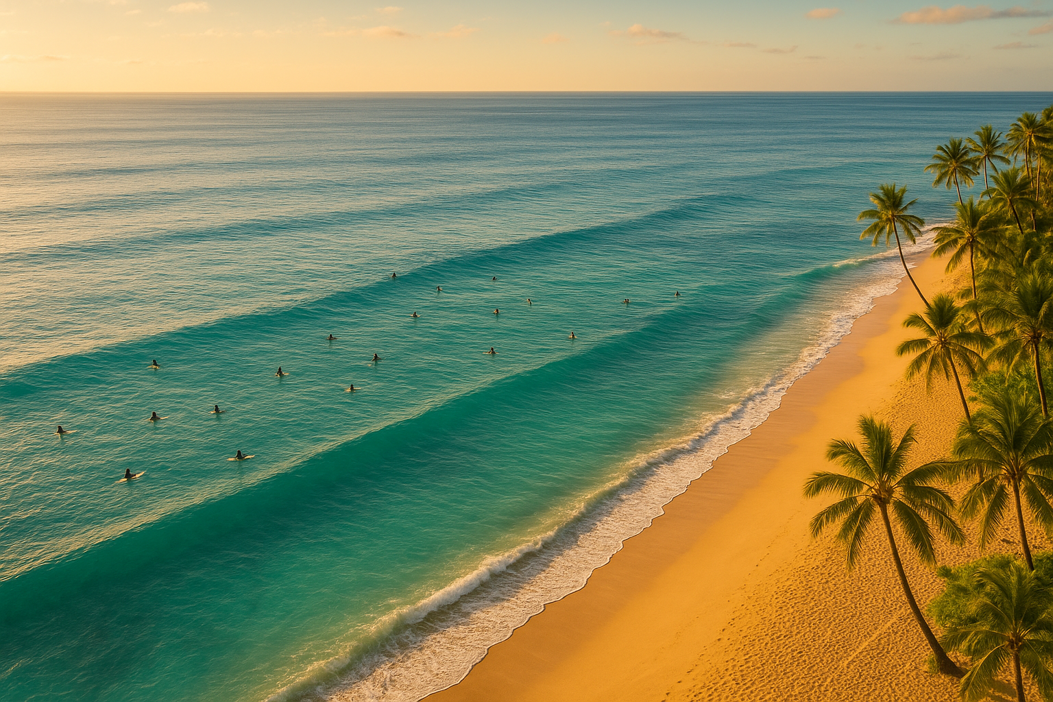 Aerial view of an Oahu beach where private surf coaching Oahu sessions take place