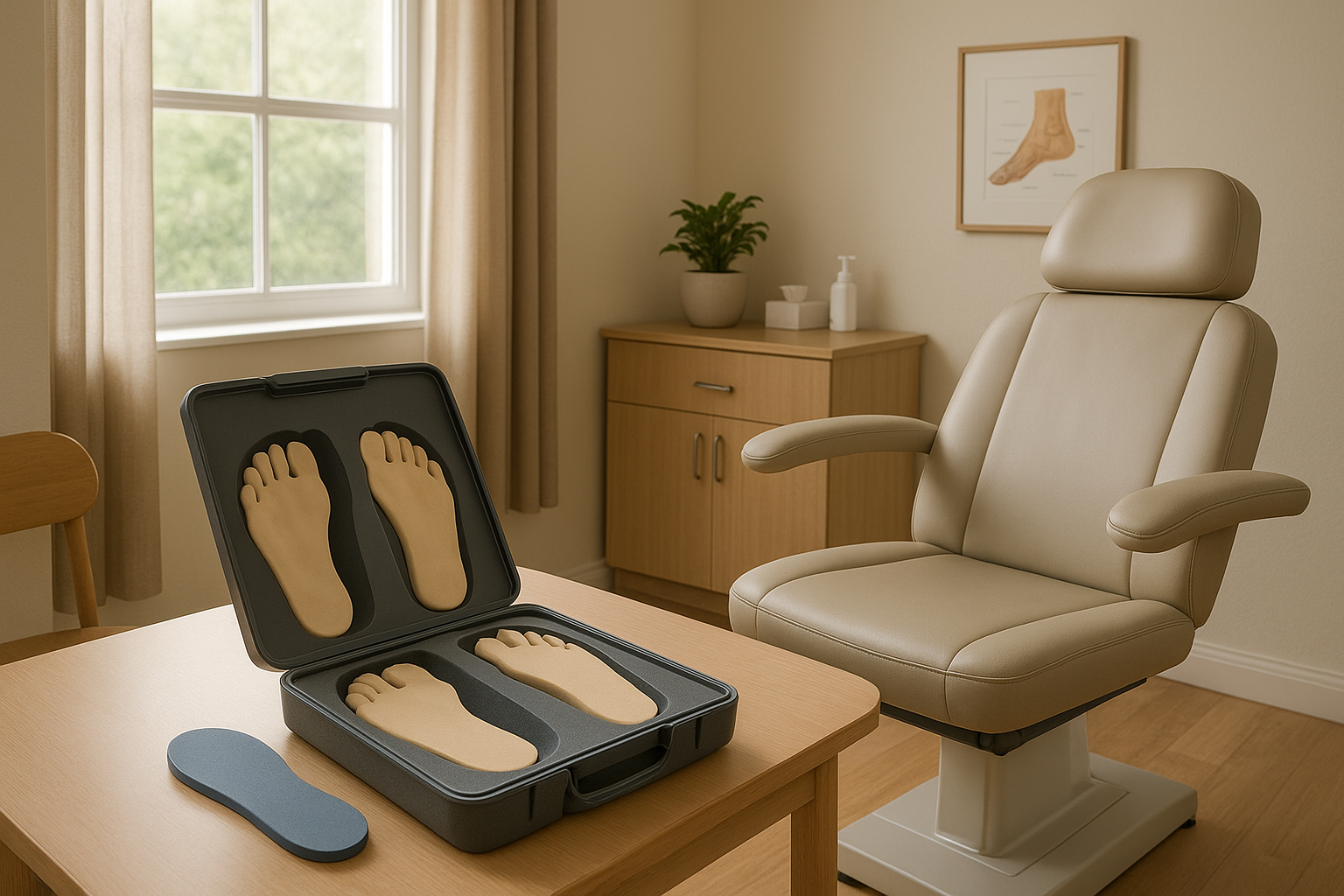 Podiatrist consultation room set up for custom orthotic foot molding