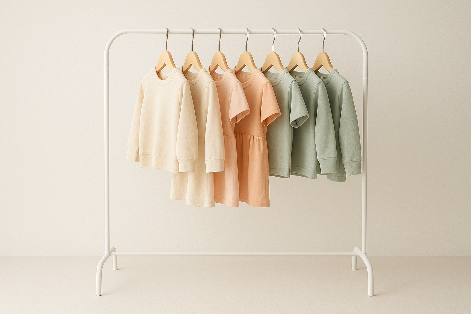 Rack of sustainable premium children's apparel prepared for rental swaps