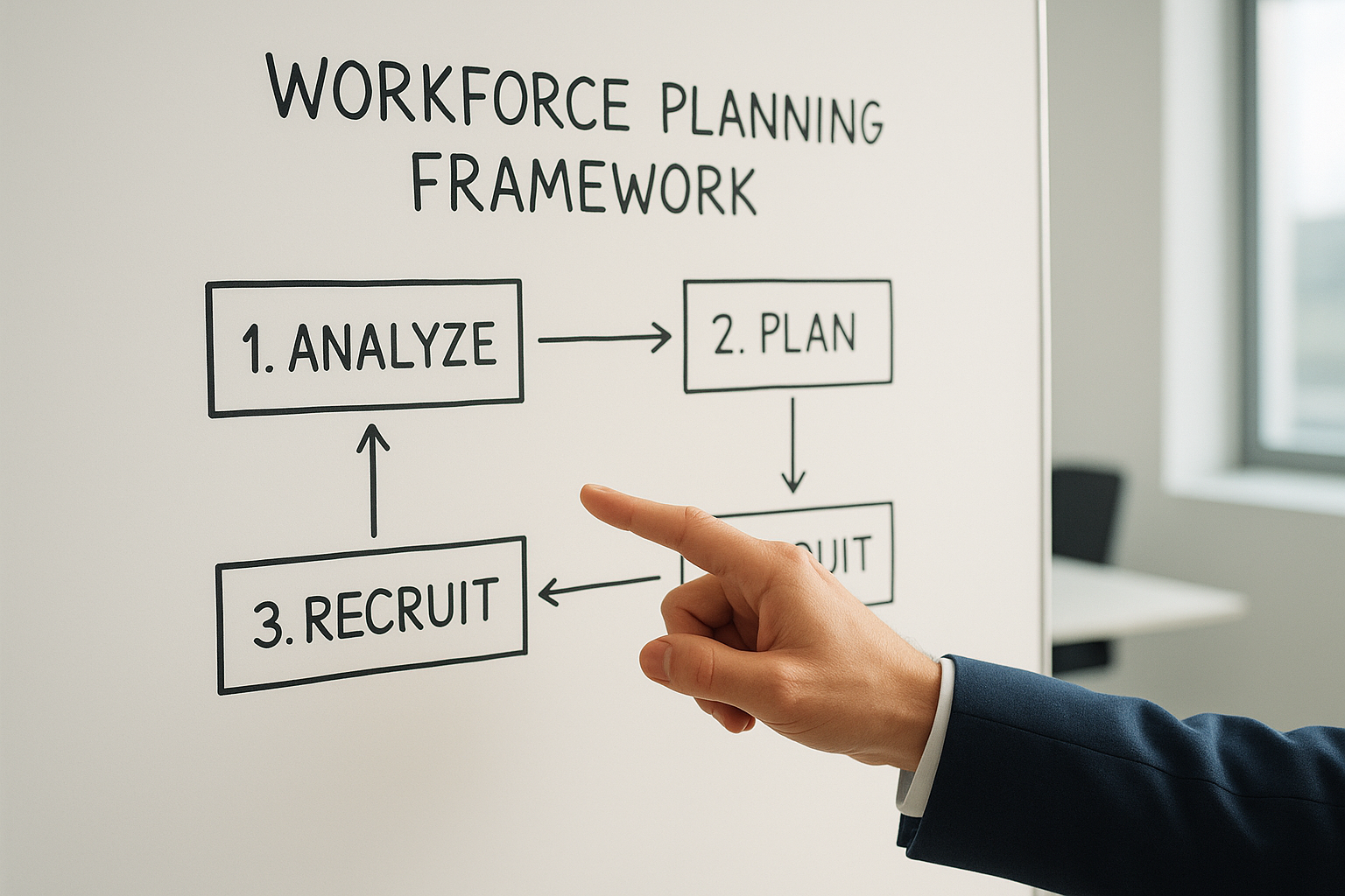 Whiteboard diagram outlining a strategic workforce planning process for small businesses