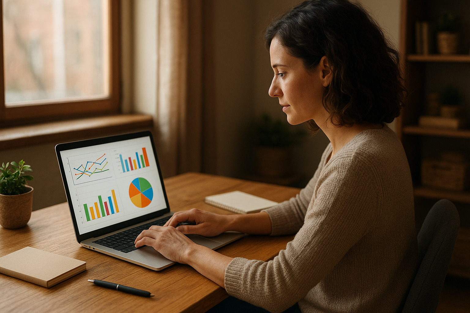 Small business owner reviewing analytics results from localized SEO automation software
