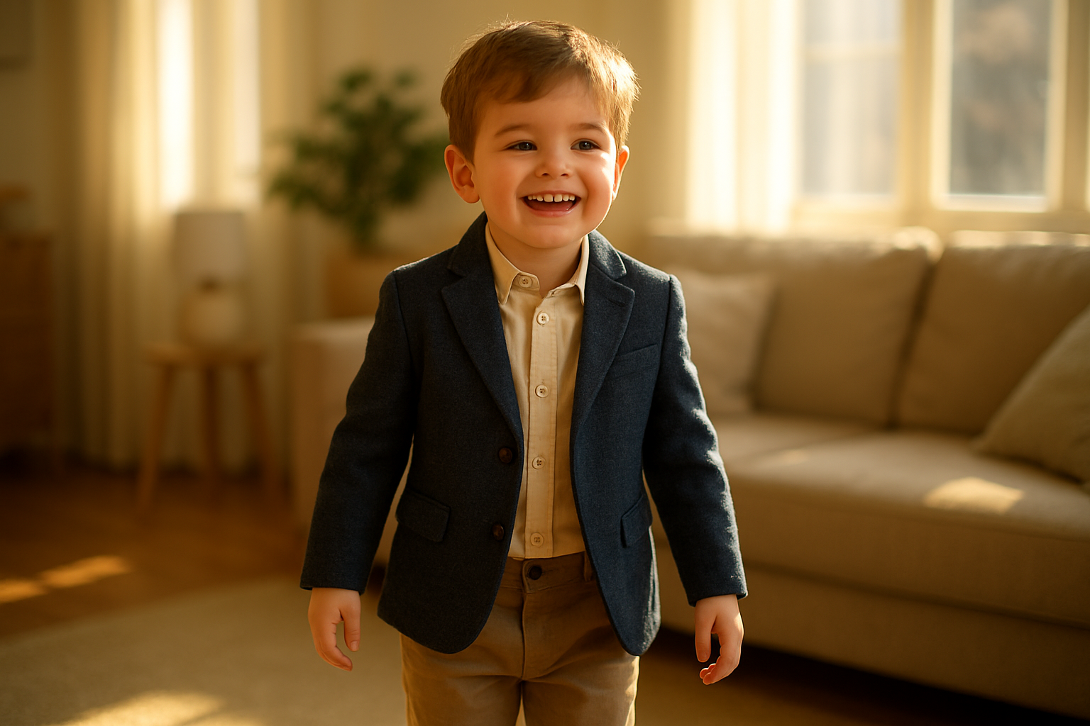 Young child wearing premium clothing received through a children's fashion subscription rental service