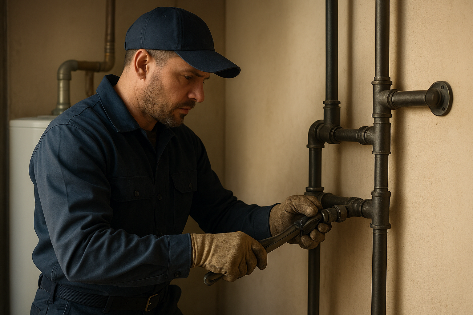 69afd8fe_natural-gas-line-installation-terrell Licensed plumber performing natural gas line installation Terrell TX for a residential water heater
