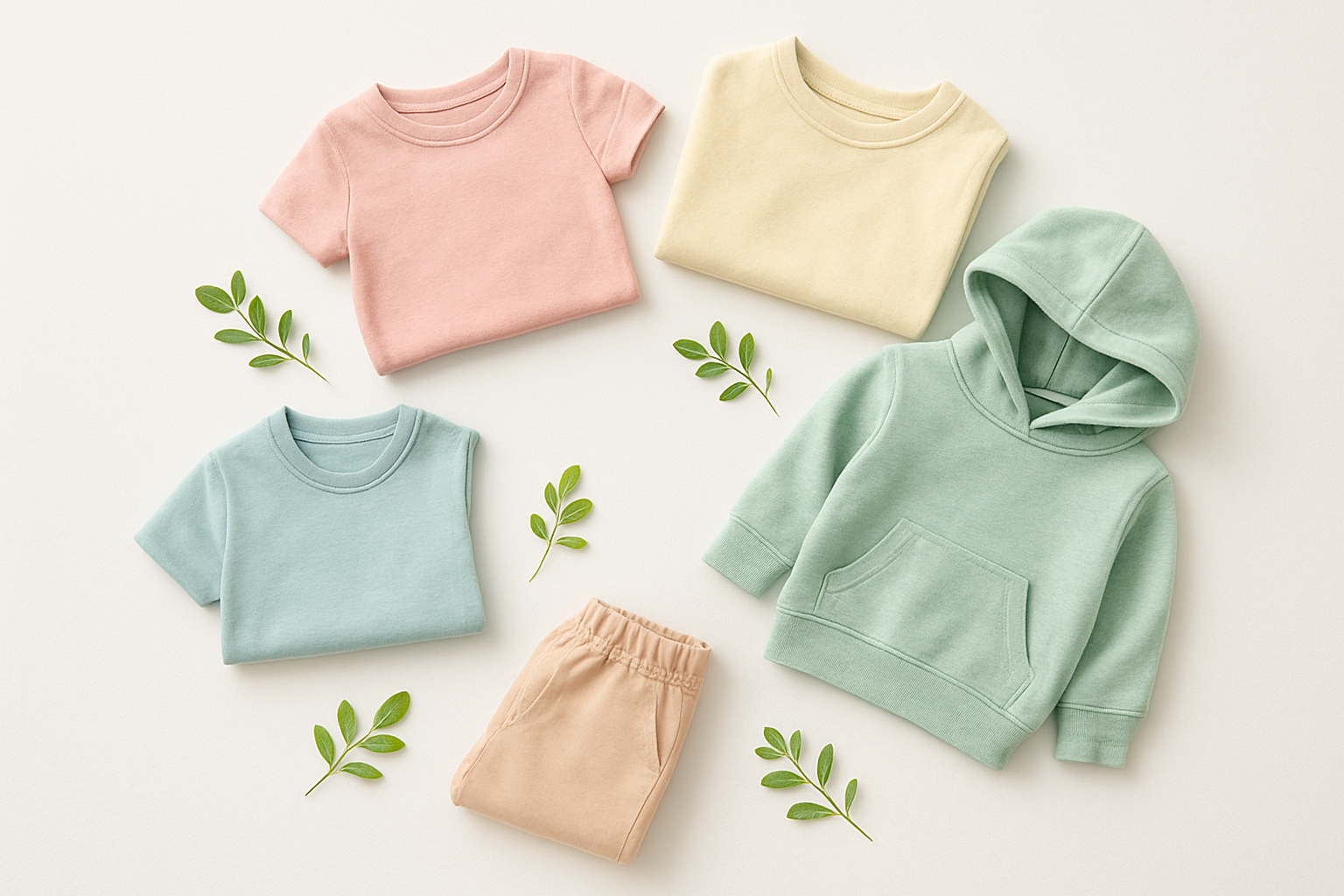 Neatly arranged rotating wardrobe representing a children's sustainable fashion subscription