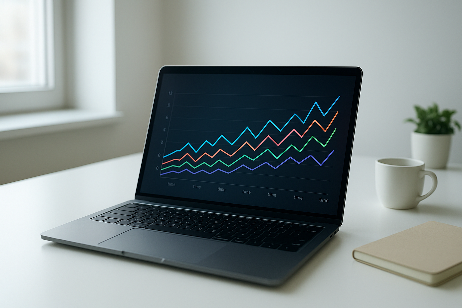 Google Trends interest over time graph displayed on a laptop screen for SEO keyword research