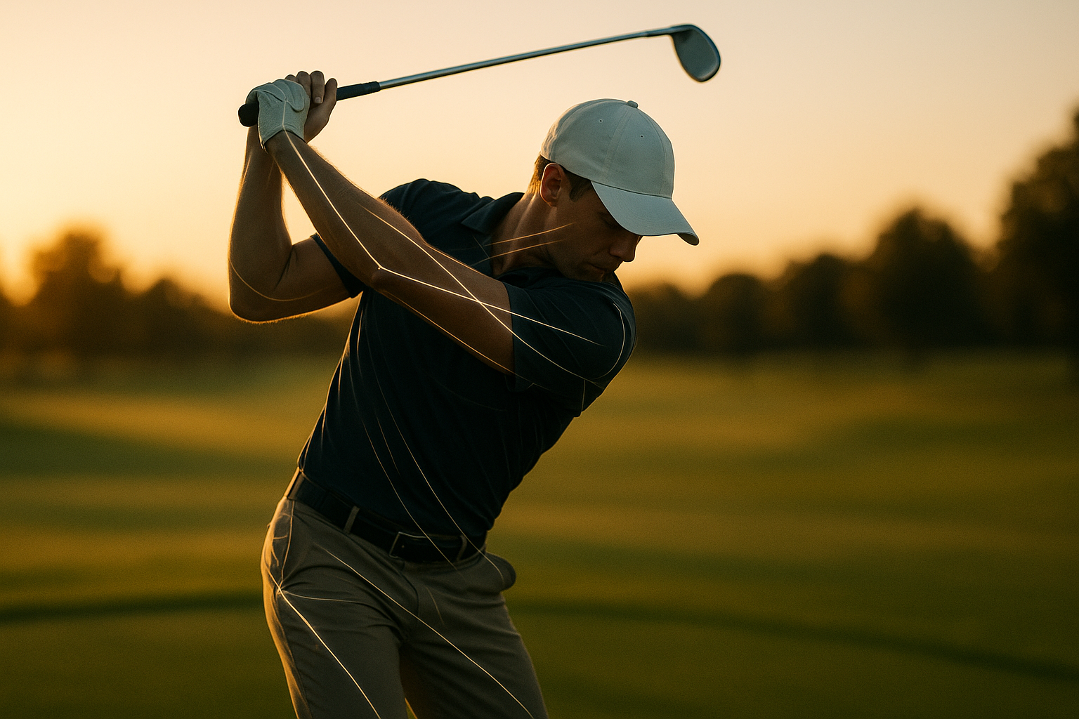 Golfer demonstrating swing mechanics during golf biomechanics instruction online session