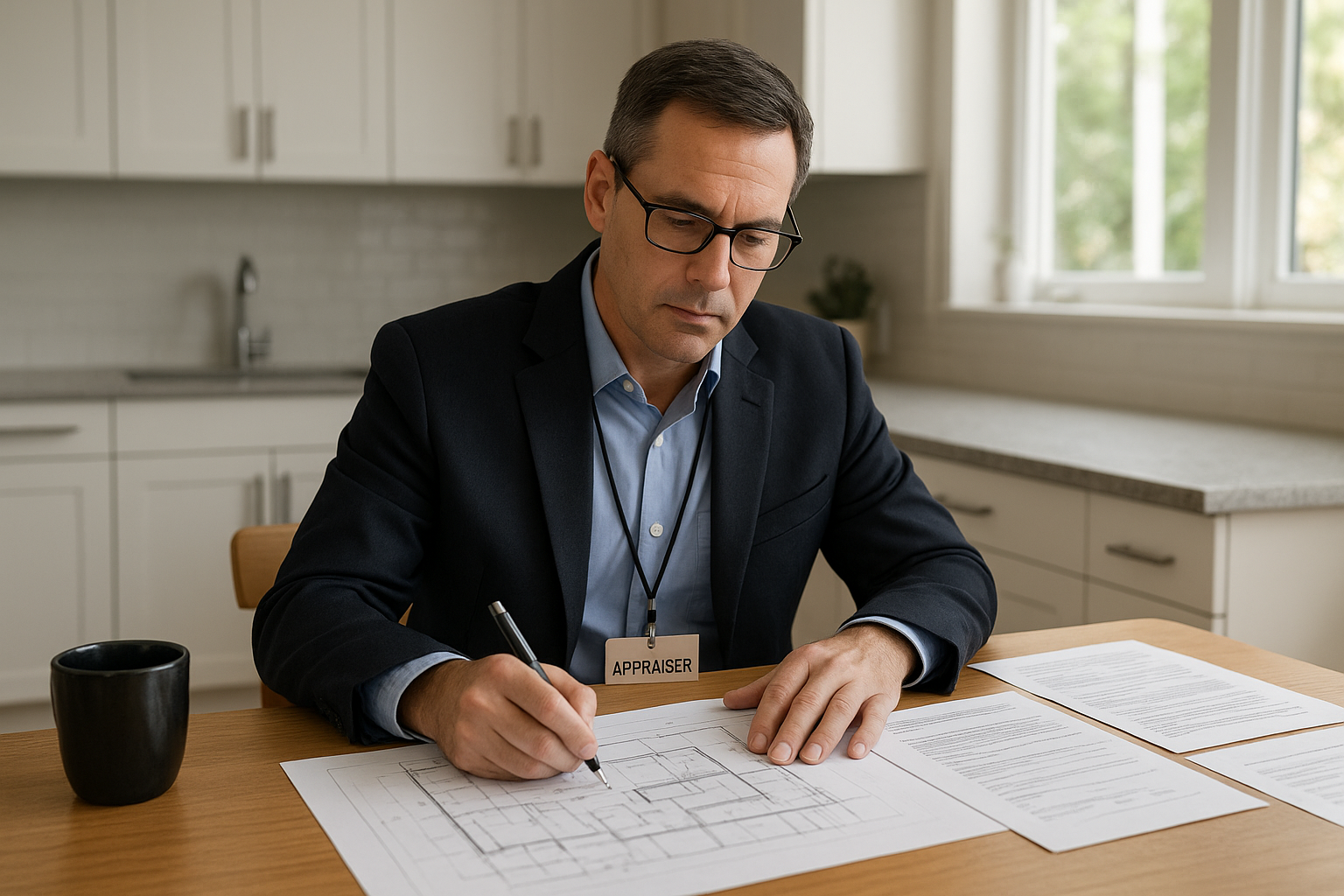 Real estate appraiser reviewing ADU blueprints to calculate property value increase