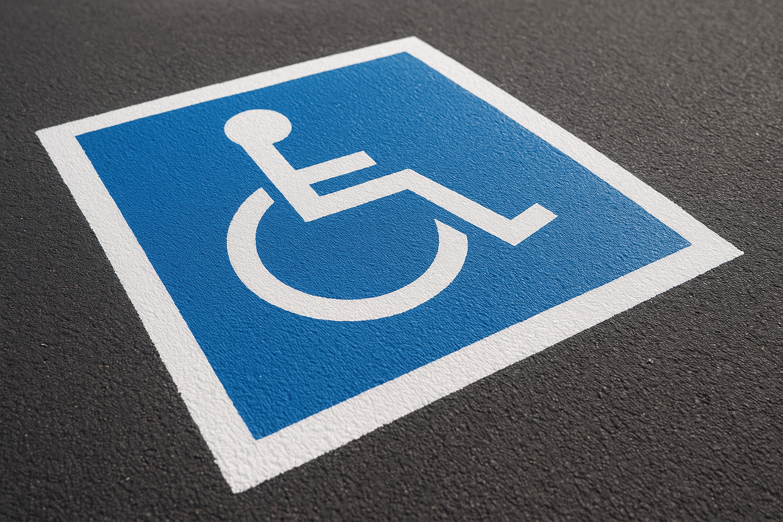 Freshly painted ADA handicap symbol on Texas parking lot asphalt by a professional striping company