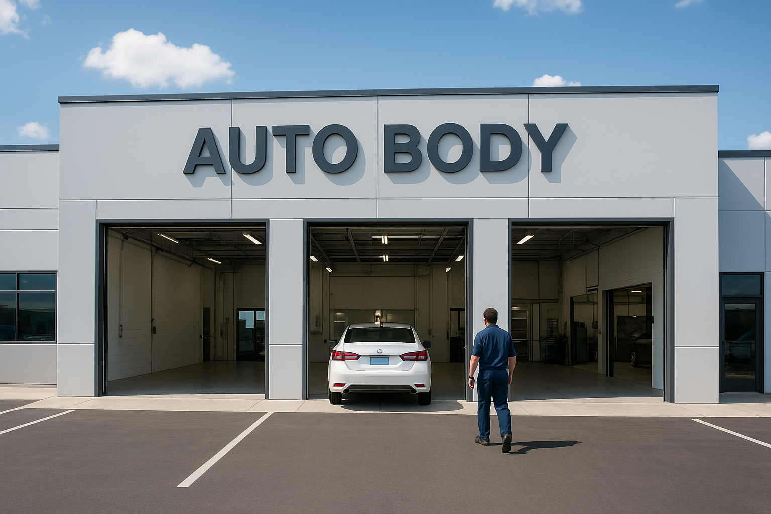 Modern auto body repair facility exterior serving Brea area drivers