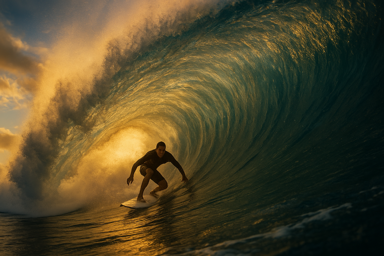 Professional surfer inside a hollow barrel at a North Shore Hawaii reef break
