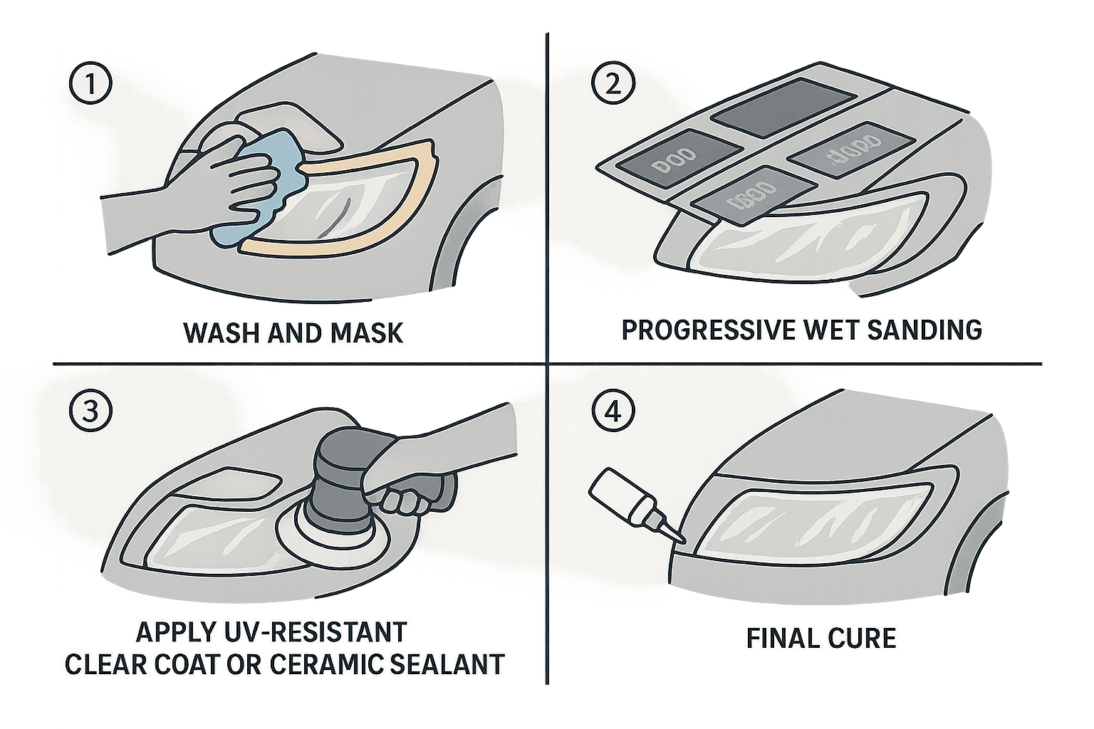 Professional headlight restoration process infographic
