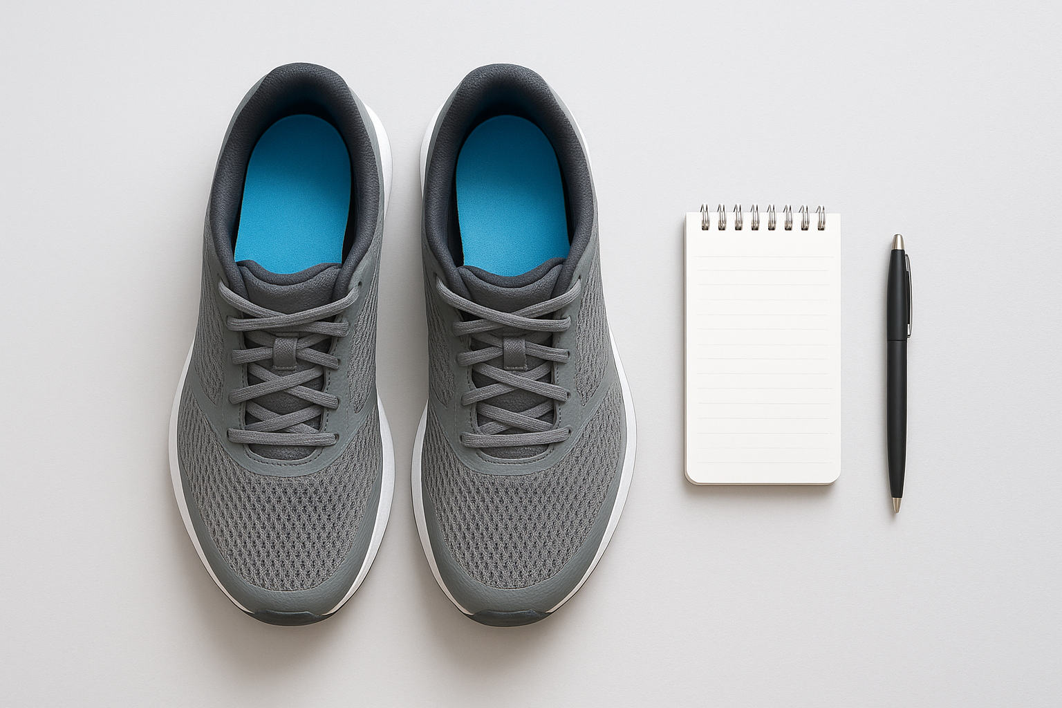 Custom orthotic insoles placed inside athletic shoes for everyday foot support and pain relief