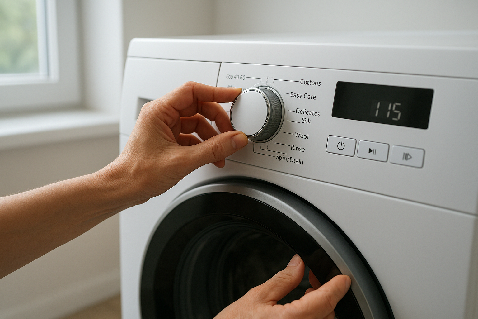 Close-up of a washing machine dial during a home appliance repair visit