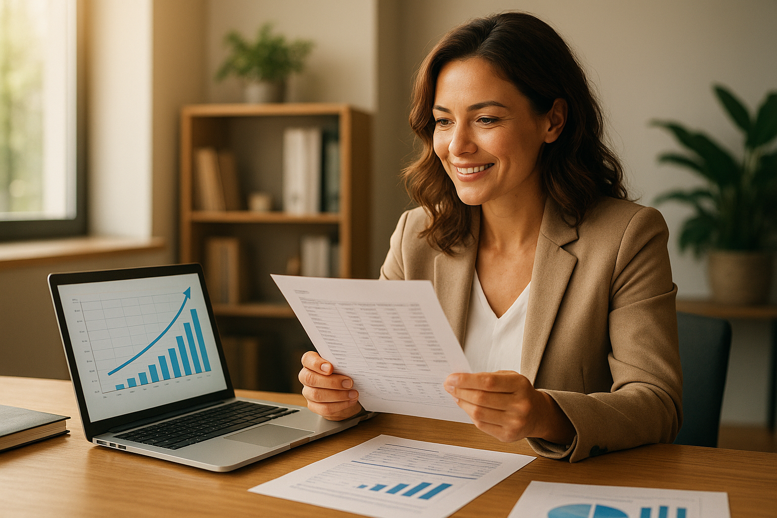 Business owner reviewing commercial financing for medium sized businesses options on a laptop