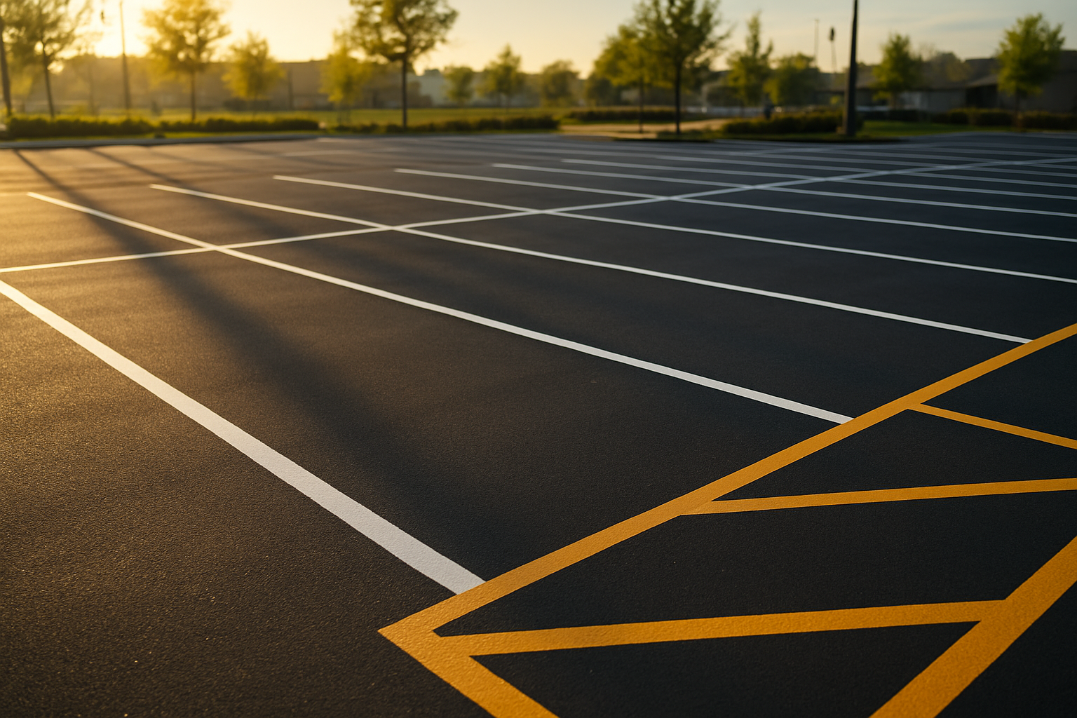 Freshly painted commercial parking lot showing typical parking lot striping cost results