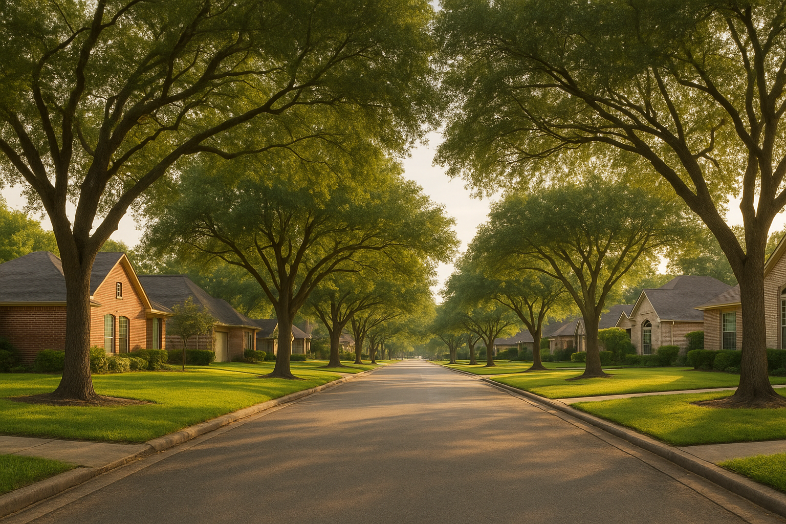 Tree-lined San Antonio neighborhood street with single-family homes on larger lots