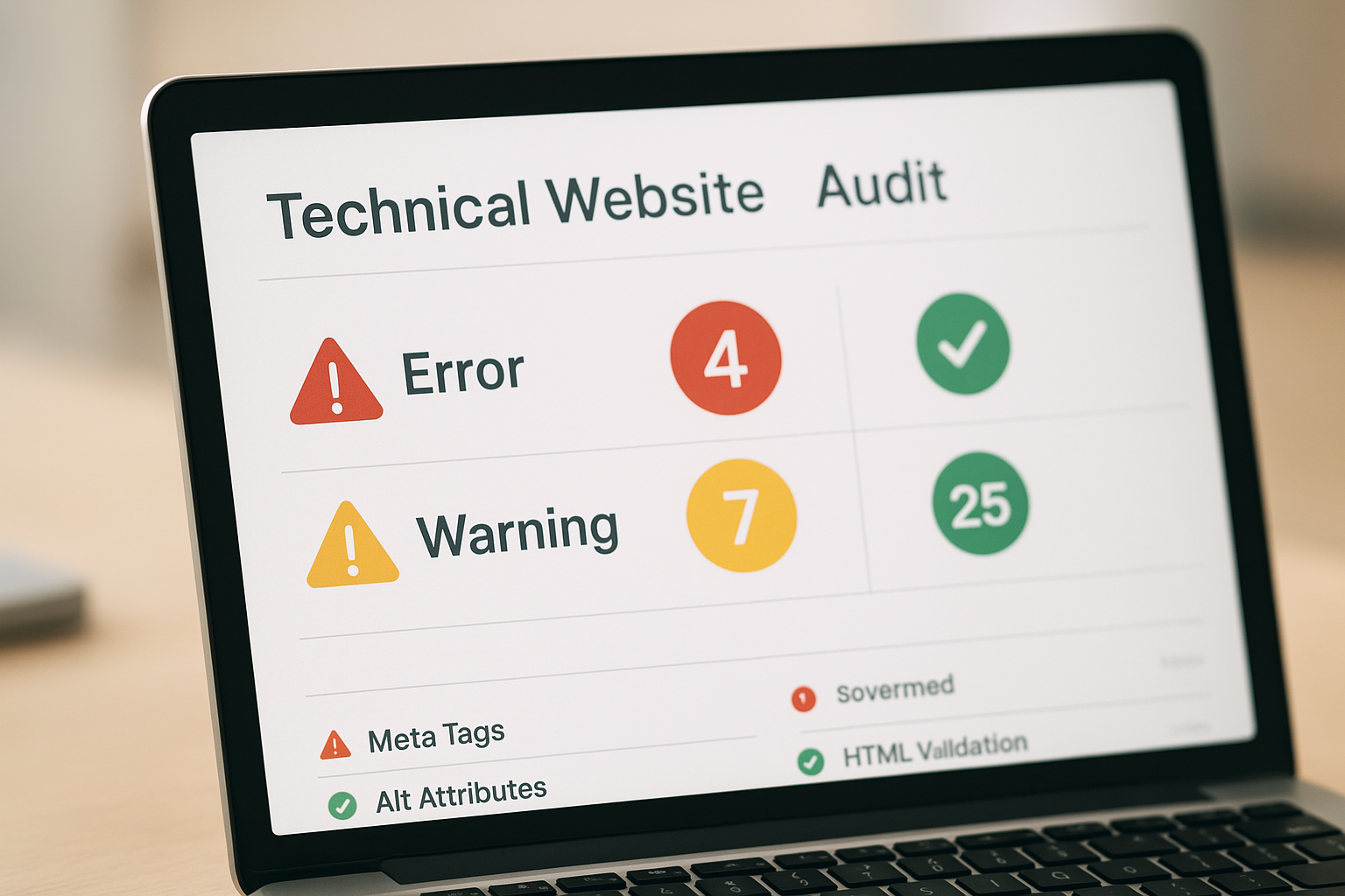 Website technical audit report showing SEO errors and health score similar to Ahrefs Site Audit