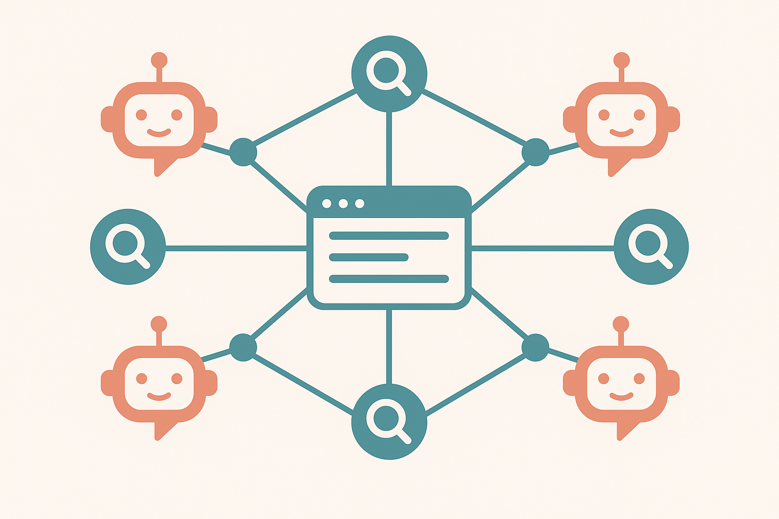 Diagram showing a website connecting to multiple AI answer engines and search engines