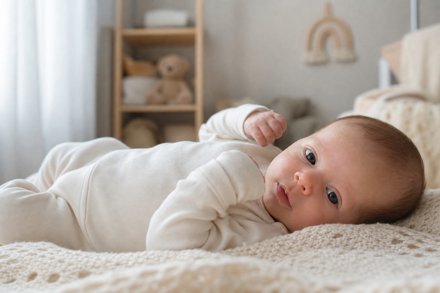 Newborn baby dressed in soft rotating wardrobe clothing from a rental subscription