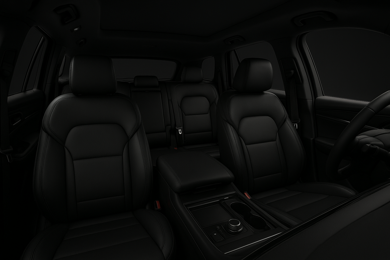 Interior of a black executive SUV used for long-distance private transfers