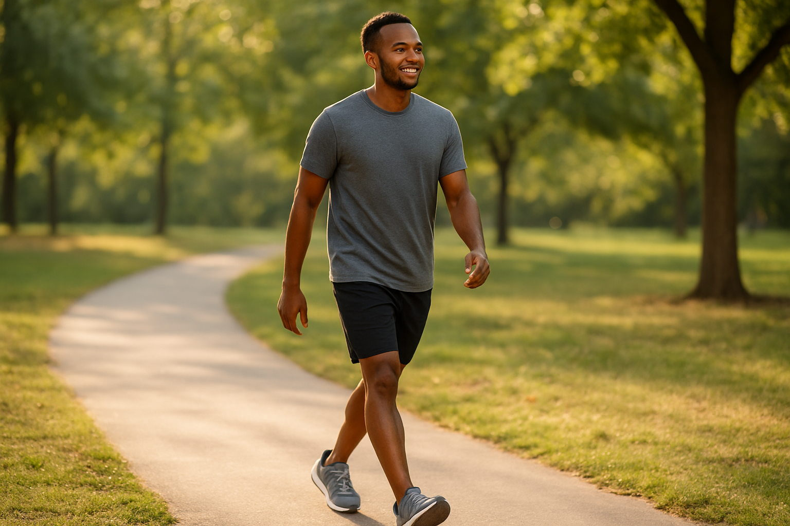 Person walking comfortably outdoors after being fitted with custom crafted orthotics