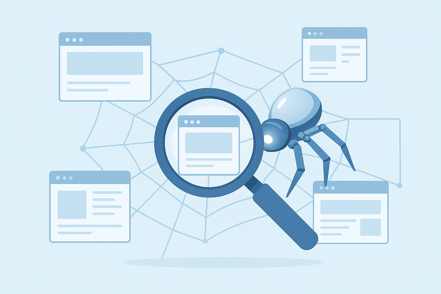 Diagram illustrating the basics of search engine crawling across interconnected web pages