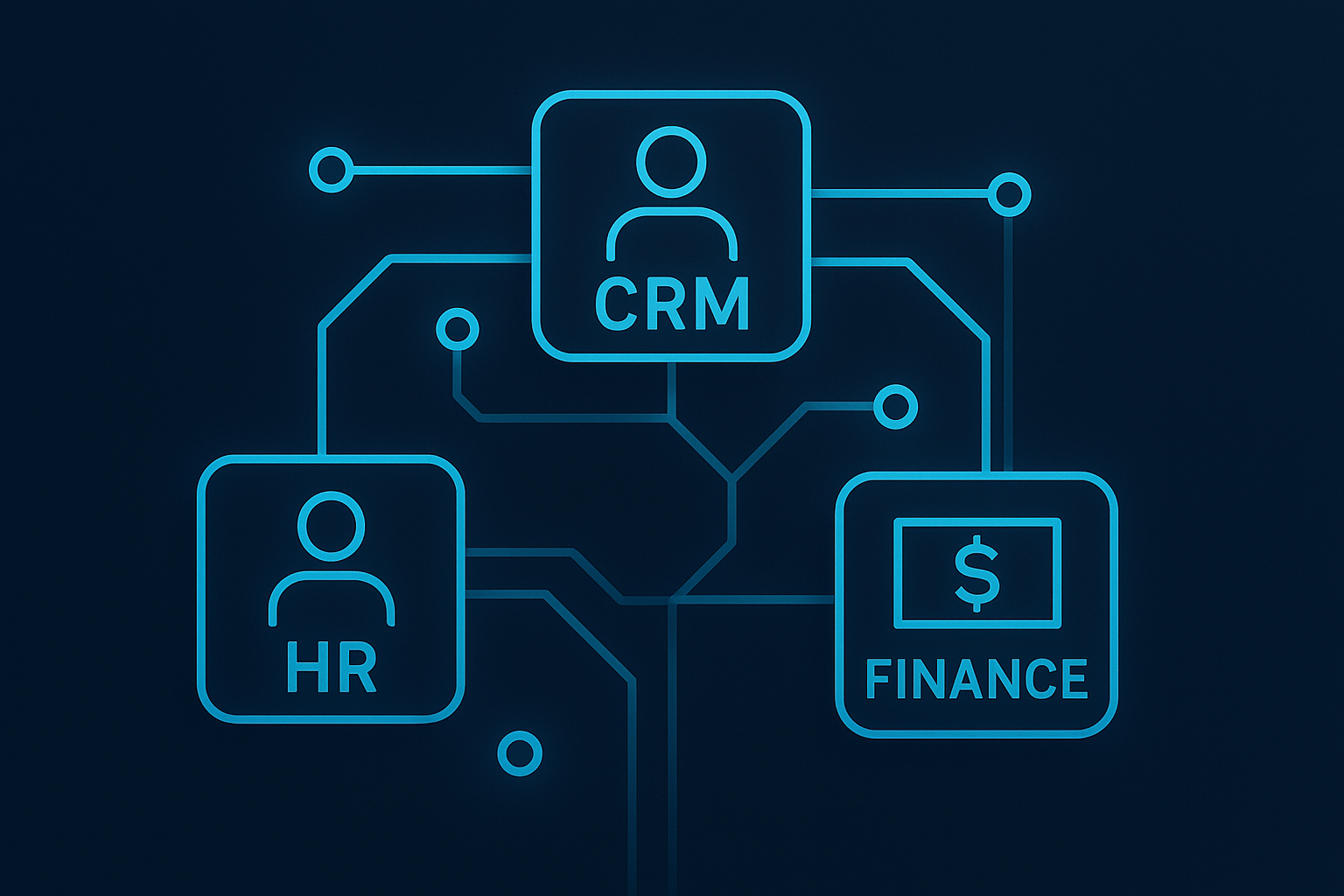 Connected modules representing a self-hosted business management software data layer
