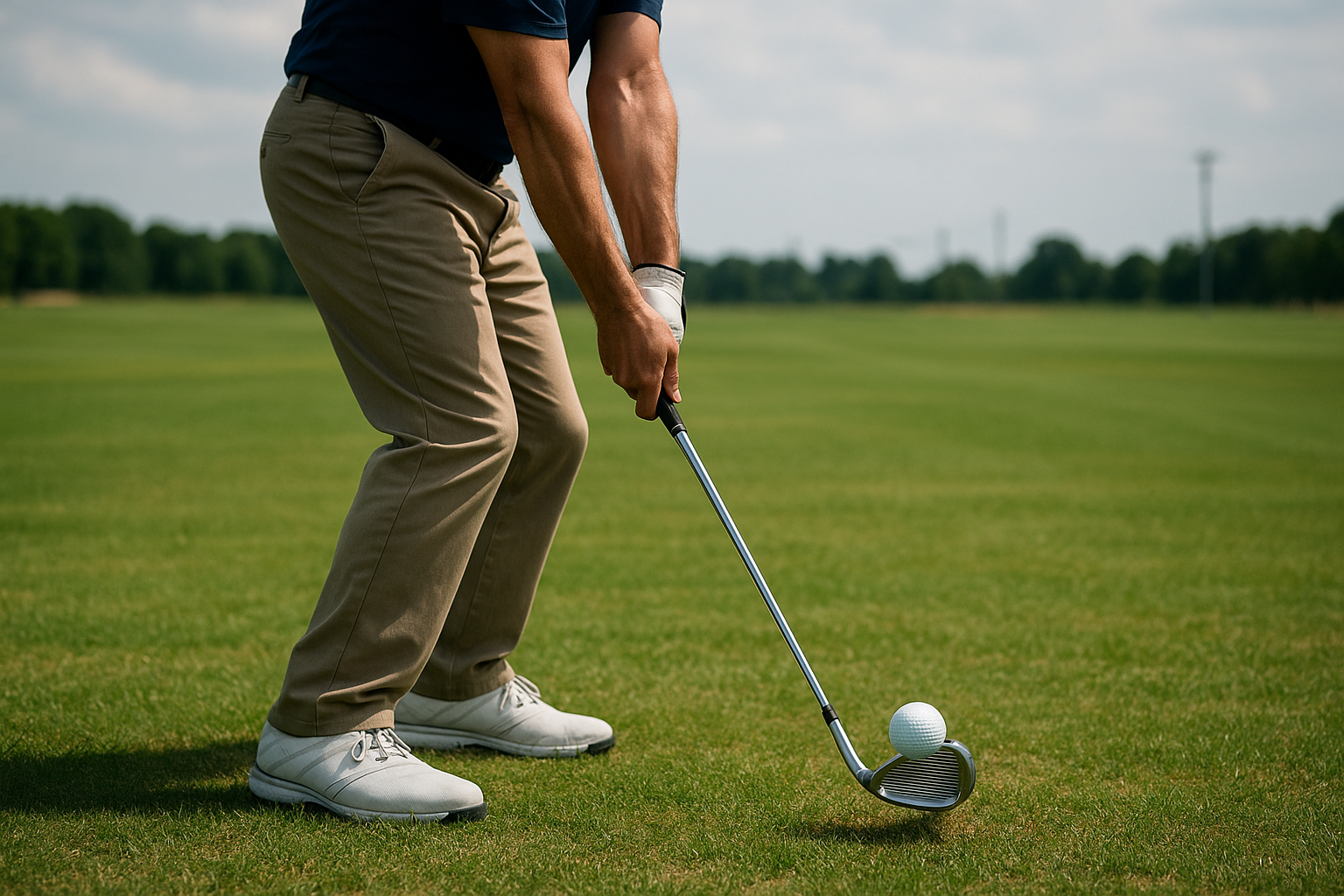 Golfer demonstrating the ideal position needed for how to improve golf impact consistency